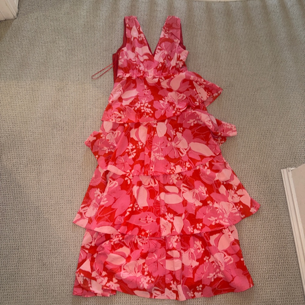 Chelsea28 Floral Tiered Ruffle Midi Dress - Pink/Red Nordstrom